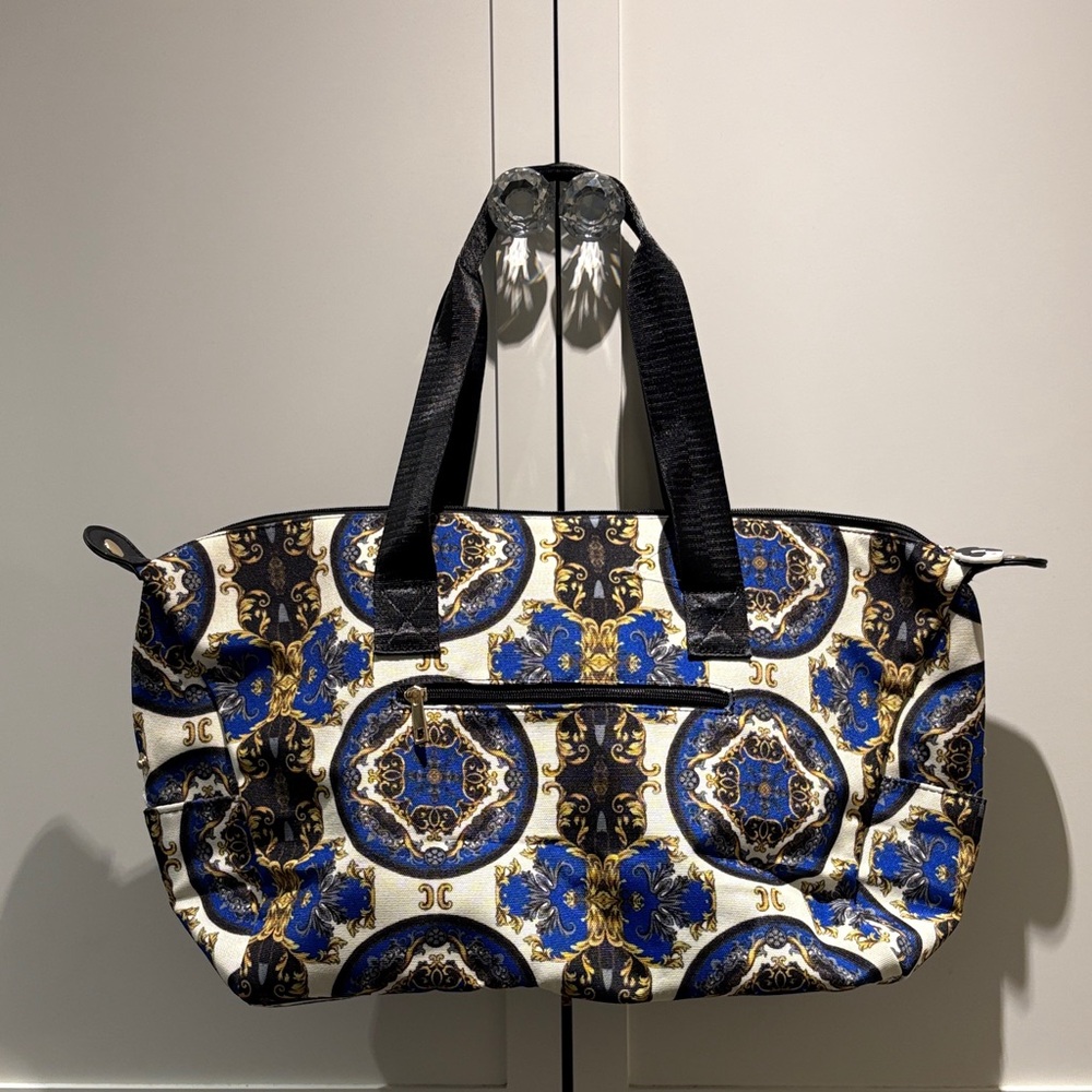 Alice + Olivia Blue and Gold Patterned Tote